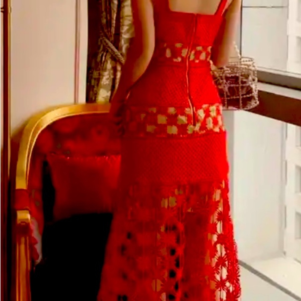 Red crochet dress